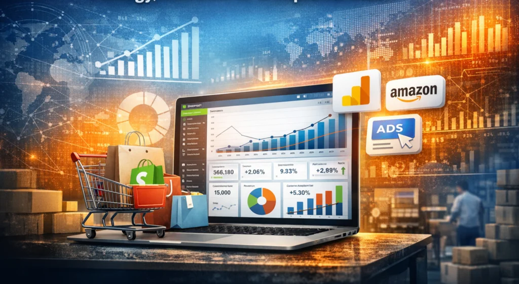 Business owner using digital marketing strategies for ecommerce and online business growth