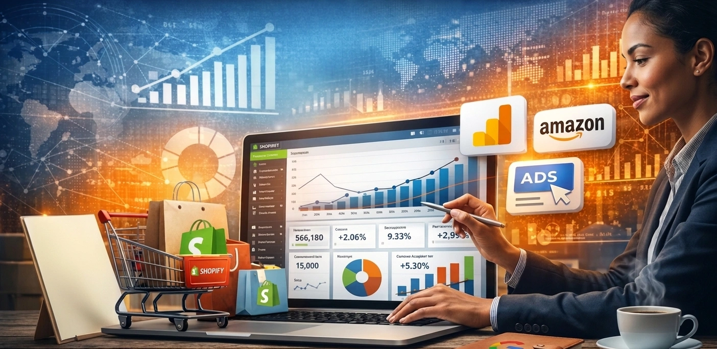 Business owner using digital marketing strategies for ecommerce and online business growth