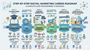 Digital marketing career roadmap for beginners to learn in-demand digital marketing skills for jobs