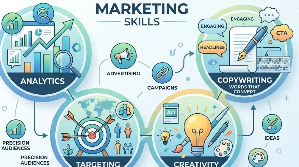 skills required for performance marketing jobs including analytics targeting and creativity