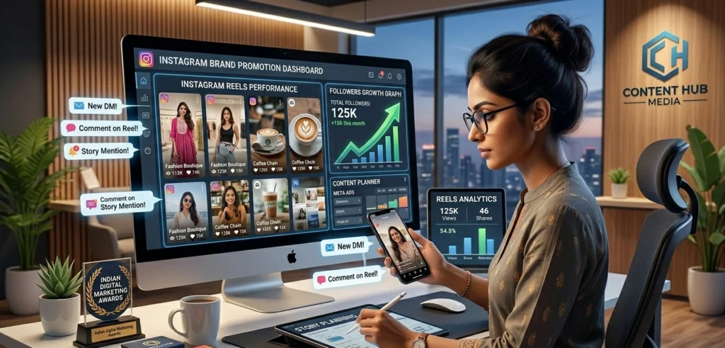 Professional Instagram marketer growing business accounts using Instagram marketing strategies.