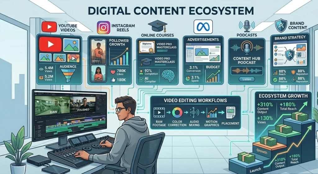 Growing demand for video editing across social media and digital platforms.