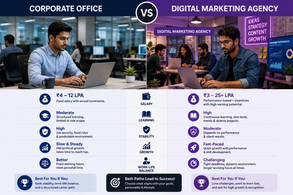 In-house vs agency digital marketing career comparison