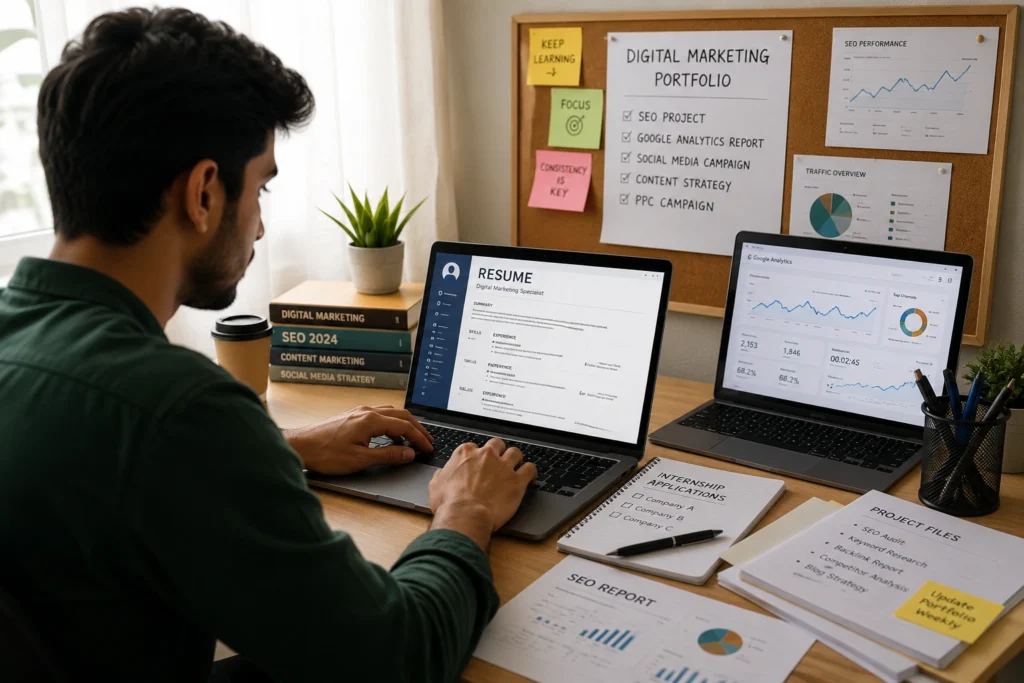 Student preparing for digital marketing jobs after completing a course.