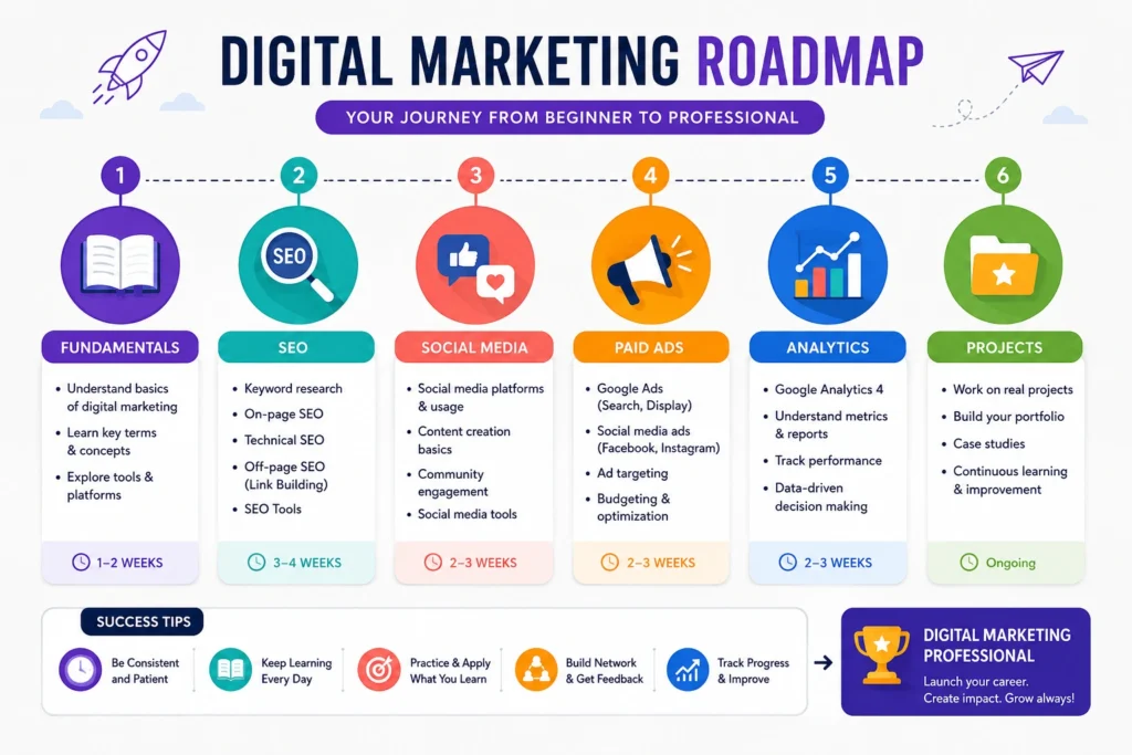 Digital marketing syllabus roadmap explaining course structure and learning path