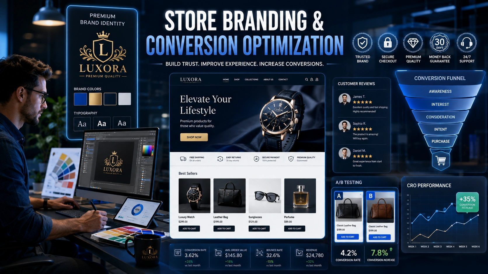Ecommerce store branding and conversion optimization strategy for improving online sales.